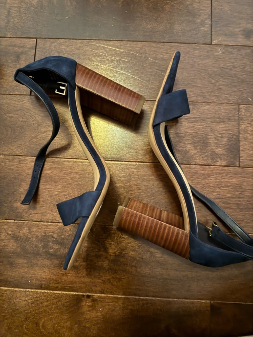 Block Heel Ankle Strap Sandals in Navy
